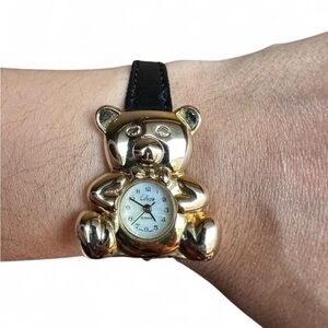 Collezio vintage Gold tone Teddy Bear Watch with Black Band